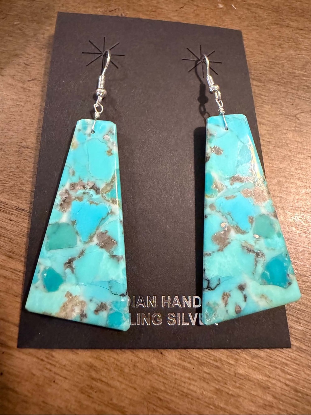 Navajo sterling silver turquoise slab earrings - Picture 3 of 3